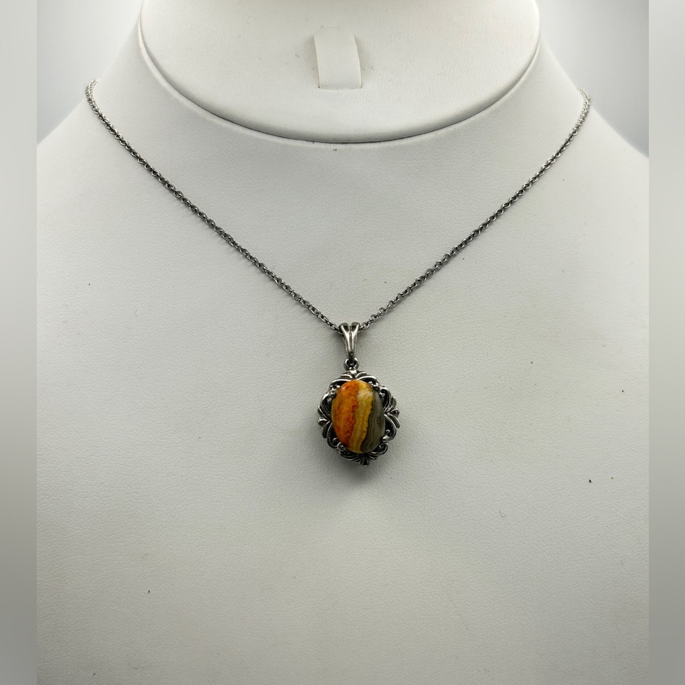 Bumblebee Jasper Pendant; 19 inch Chain; 925 Sterling Silver